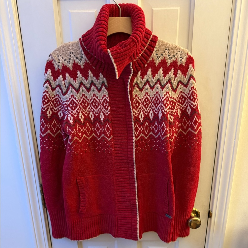 Eddie Bauer Red and Cream Women’s Sweater